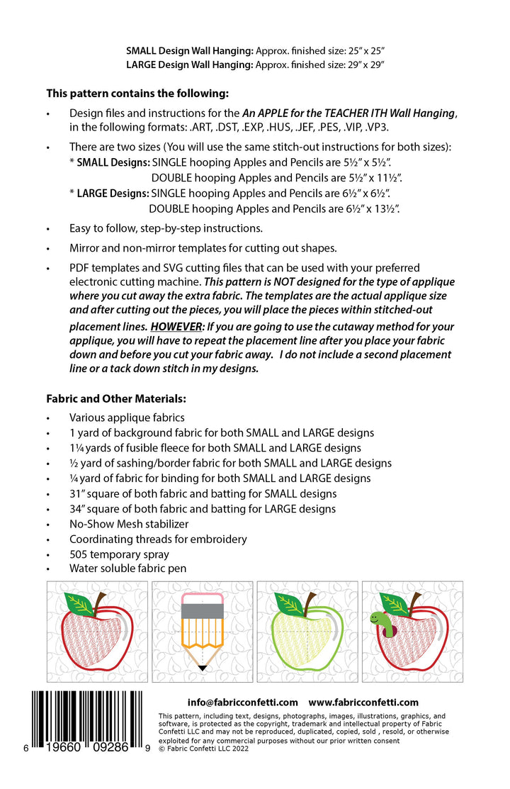 An Apple for the Teacher ITH Wall Hanging