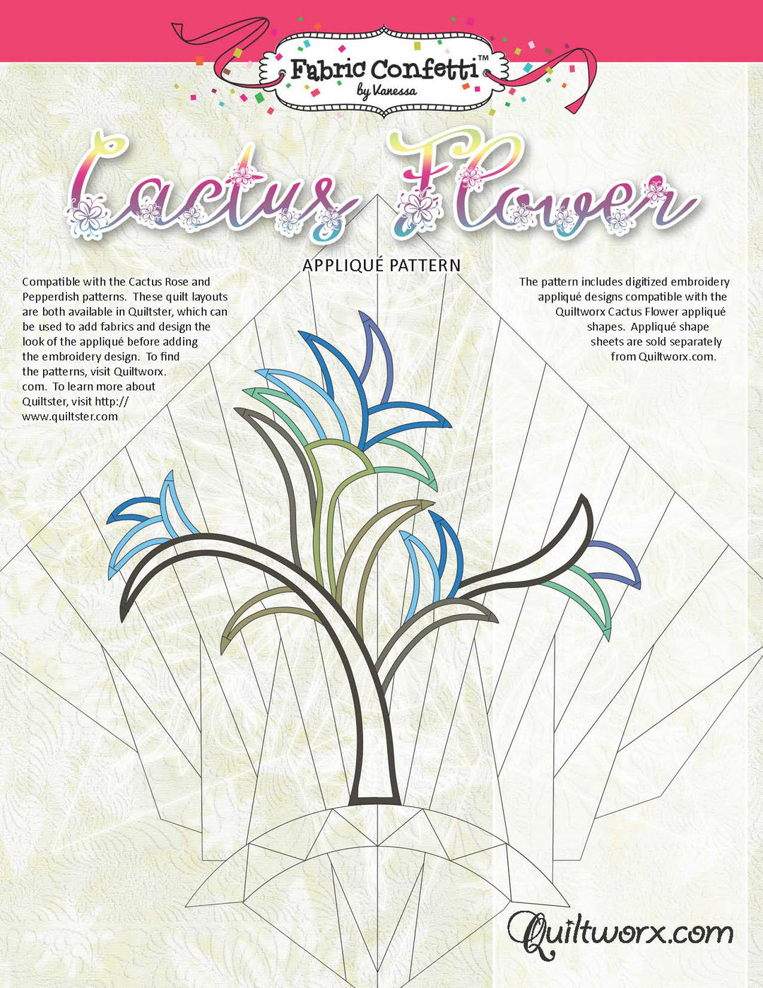 Cactus Flower Machine Embroidery