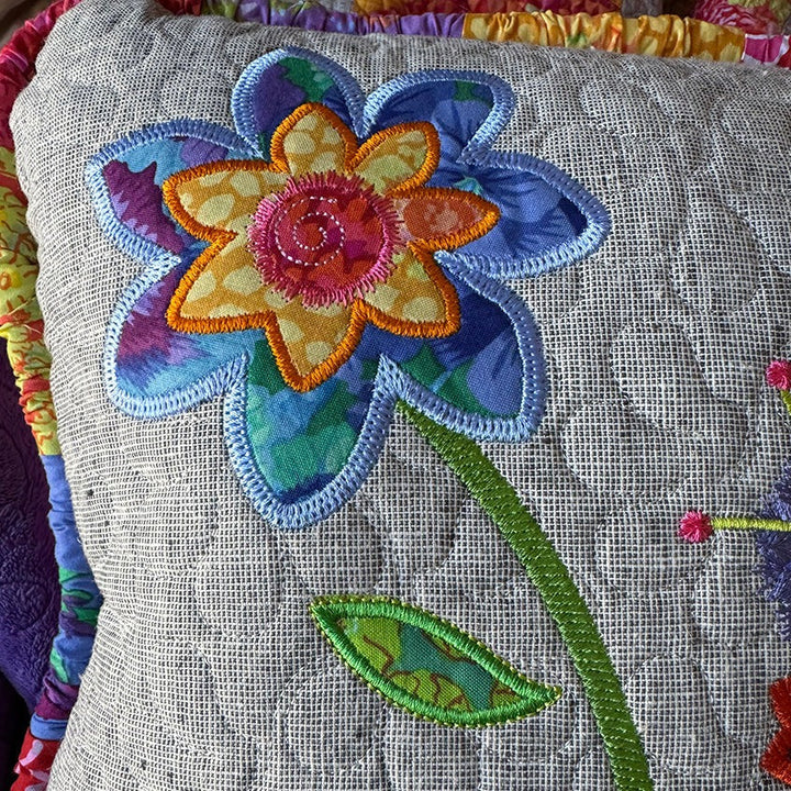 Dancing Flowers Bench Pillow for Machine Embroidery