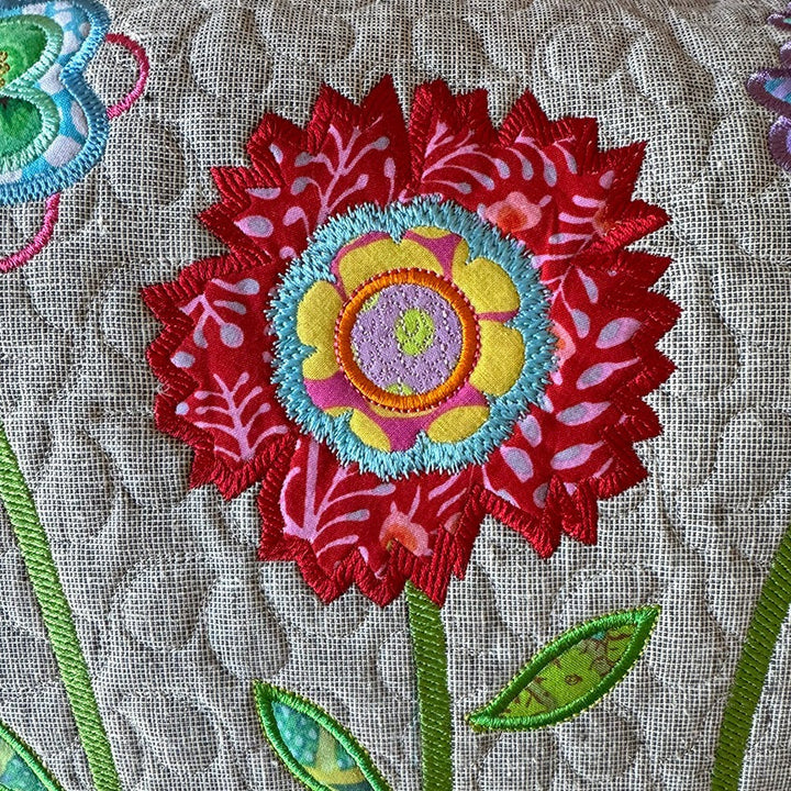 Dancing Flowers Bench Pillow for Machine Embroidery