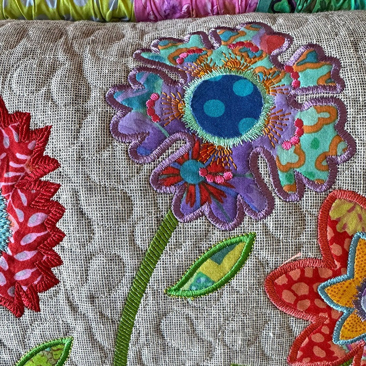 Dancing Flowers Bench Pillow for Machine Embroidery