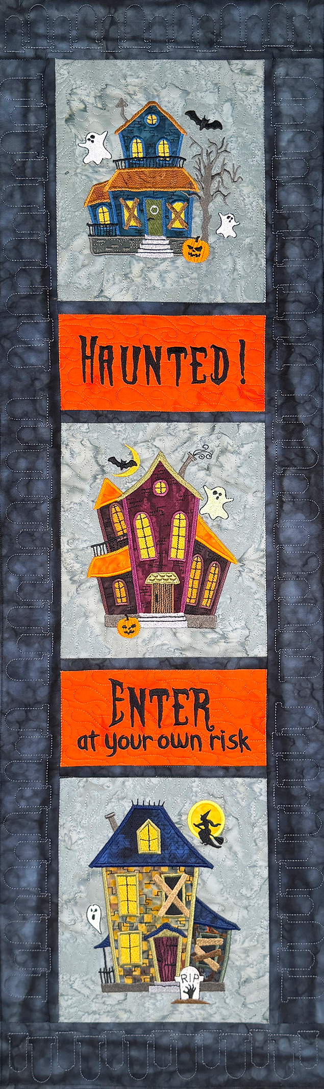 Halloween Wonky Houses TWO Banner for Machine Embroidery