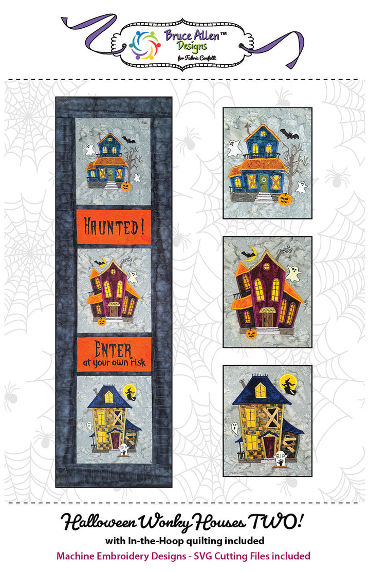 Halloween Wonky Houses TWO Banner for Machine Embroidery