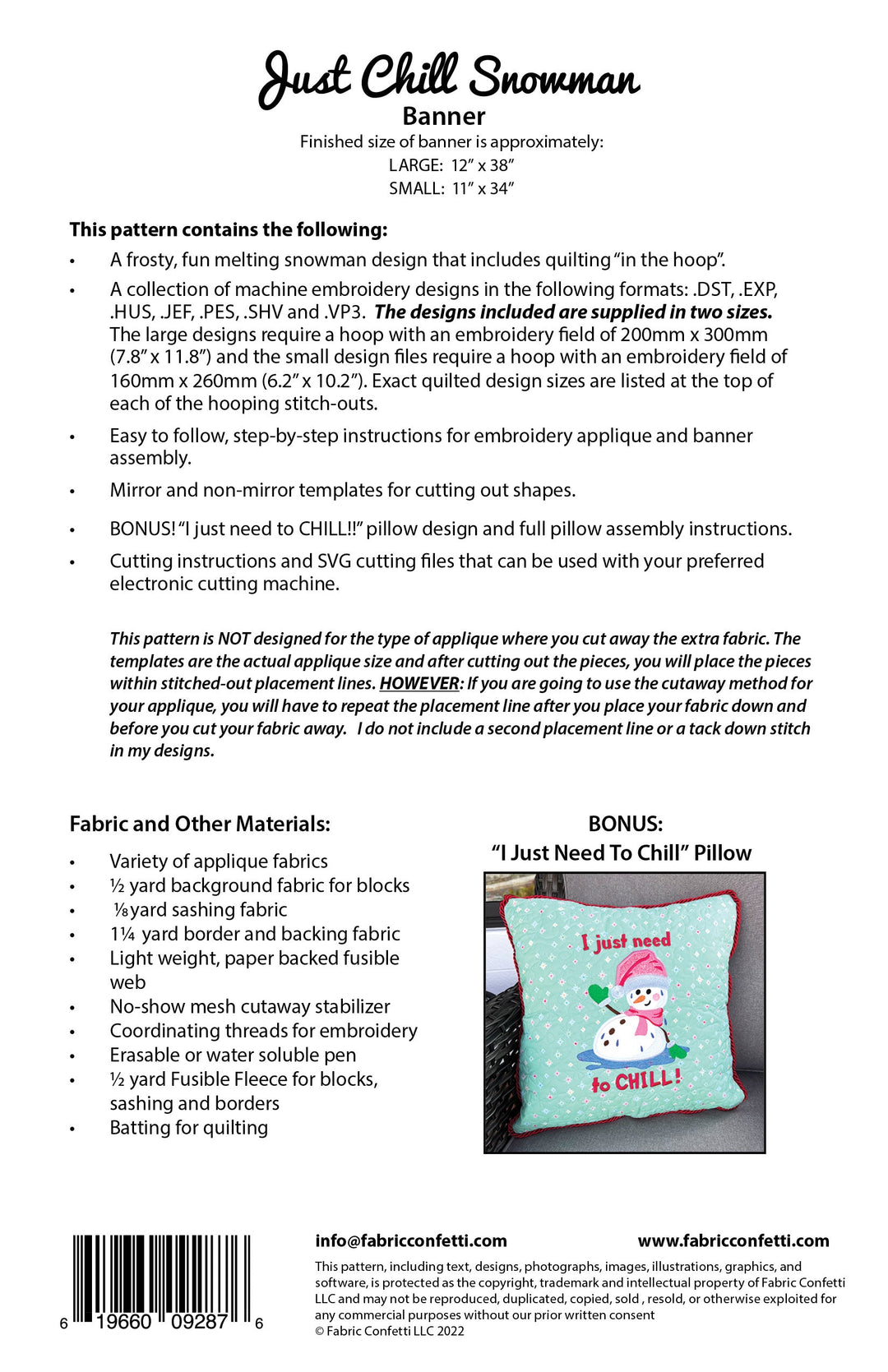 Just Chill Snowman Banner for Machine Embroidery