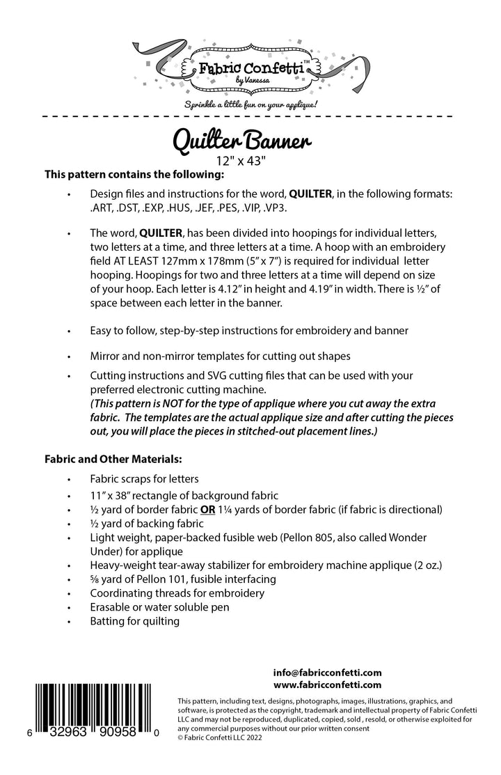 Quilter Banner for Machine Embroidery