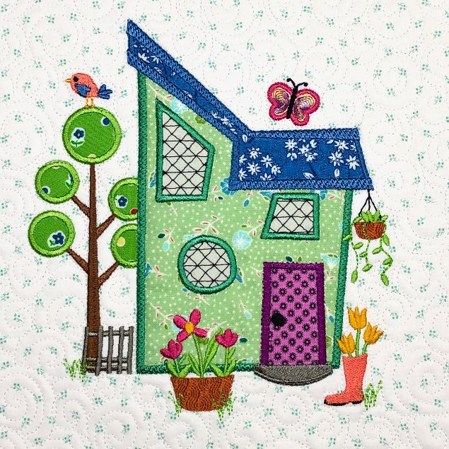 The Wonky Houses Table Runner - Spring - for Machine Embroidery