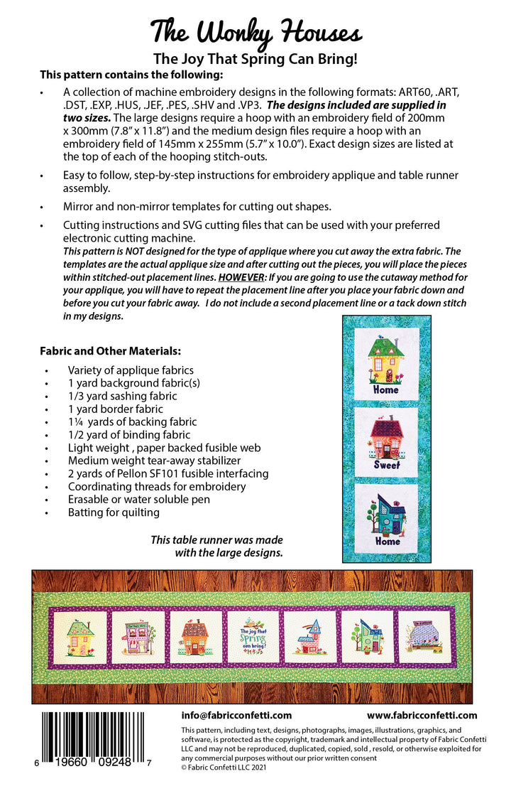 The Wonky Houses Table Runner - Spring - for Machine Embroidery