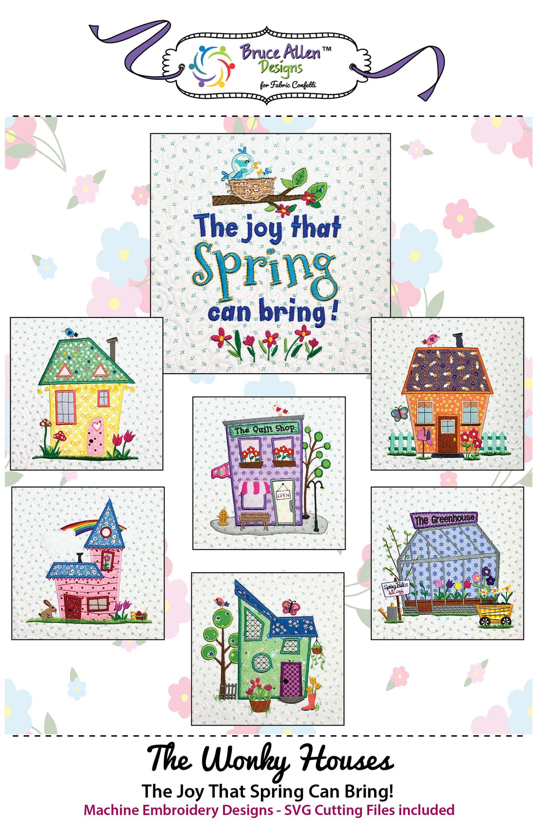 The Wonky Houses Table Runner - Spring - for Machine Embroidery