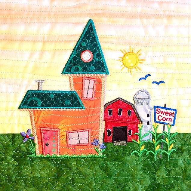 The Wonky Houses Table Runner - Summer - for Machine Embroidery