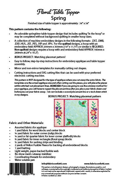 Spring Floral Table Topper for Machine Embroidery