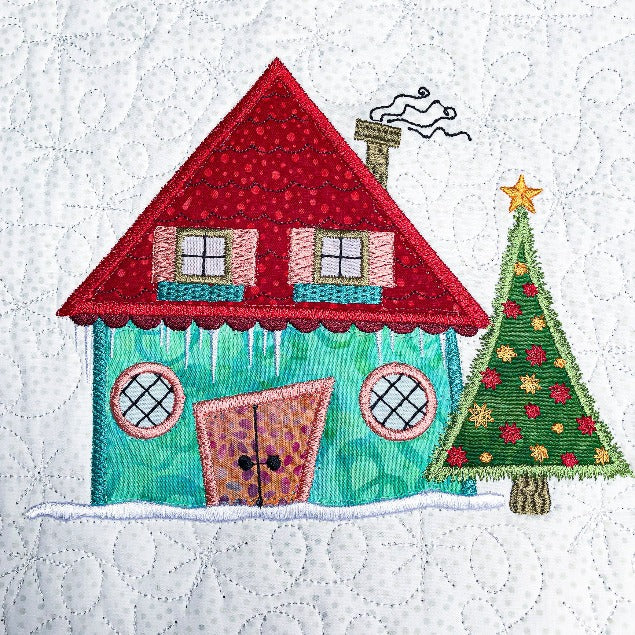 The Wonky Houses Table Runner - Winter - for Machine Embroidery