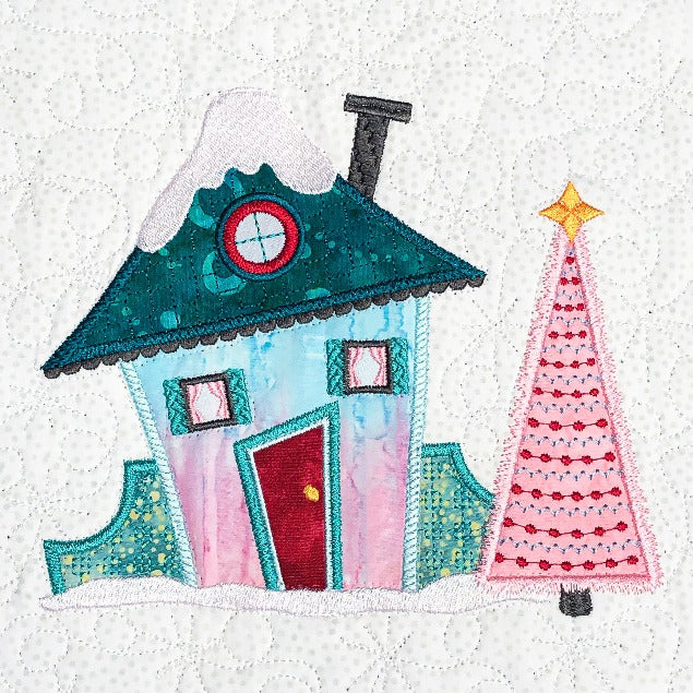 The Wonky Houses Table Runner - Winter - for Machine Embroidery