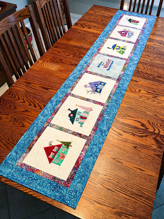 The Wonky Houses Table Runner - Winter - for Machine Embroidery