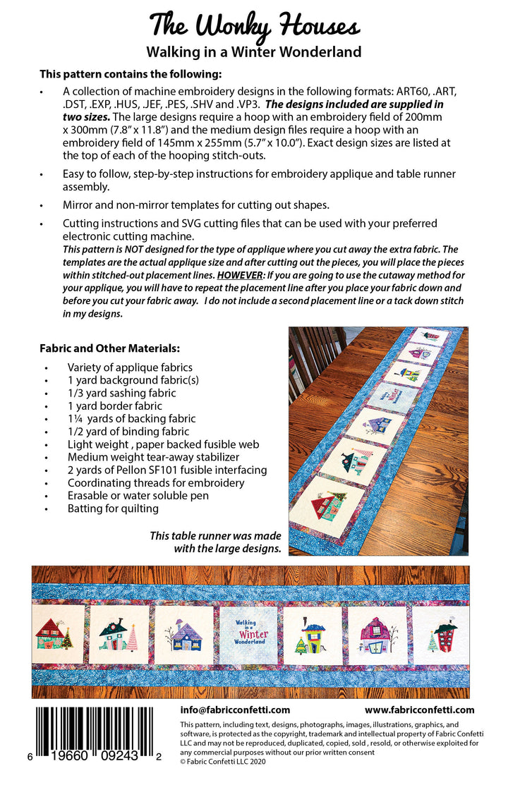 The Wonky Houses Table Runner - Winter - for Machine Embroidery