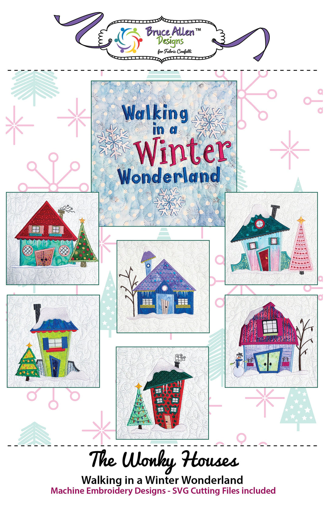 The Wonky Houses Table Runner - Winter - for Machine Embroidery