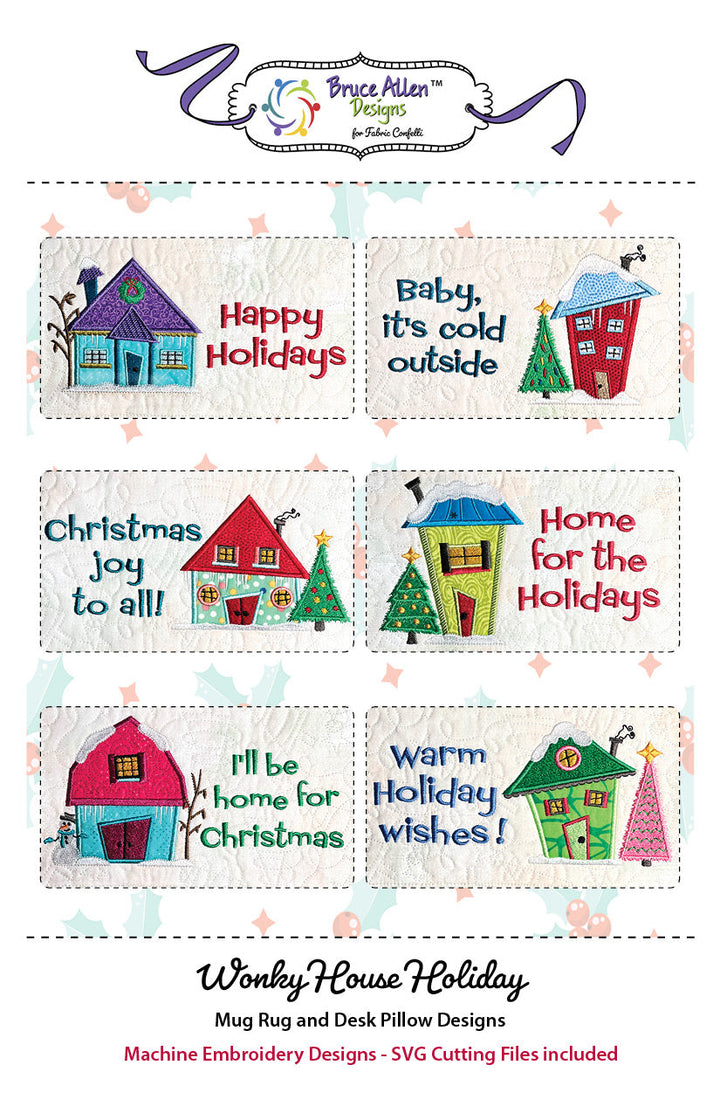 Wonky Holiday Houses ITH Mug Rugs or Desk Pillows