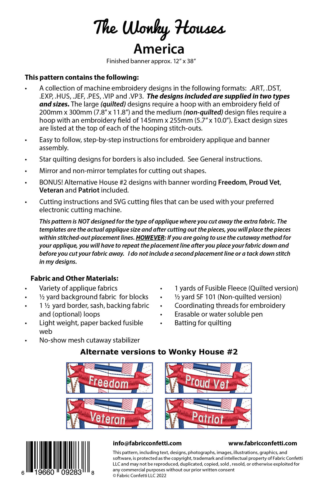 The Wonky Houses Banner - America - for Machine Embroidery