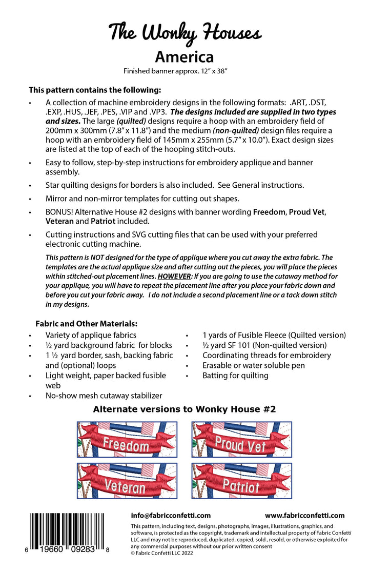 The Wonky Houses Banner - America - for Machine Embroidery