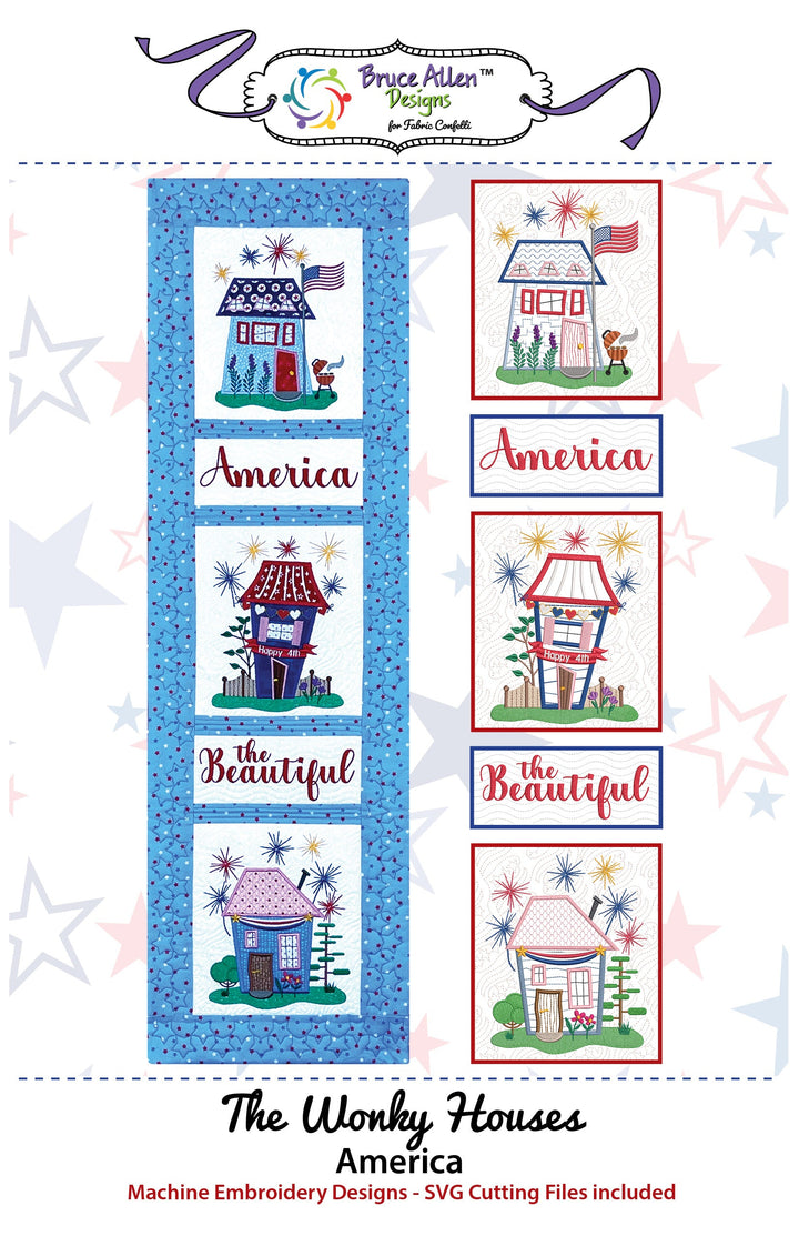 The Wonky Houses Banner - America - for Machine Embroidery