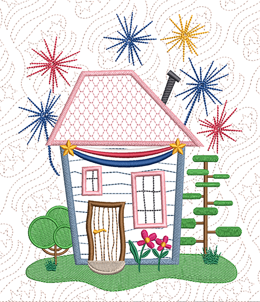 The Wonky Houses Banner - America - for Machine Embroidery